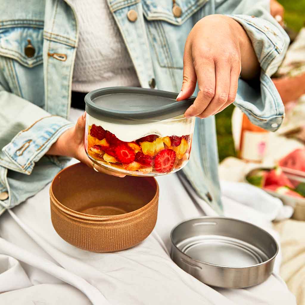 Glass Lunch Bowl Black+Blum GR-LB-L014 Food Containers 750ml / Almond