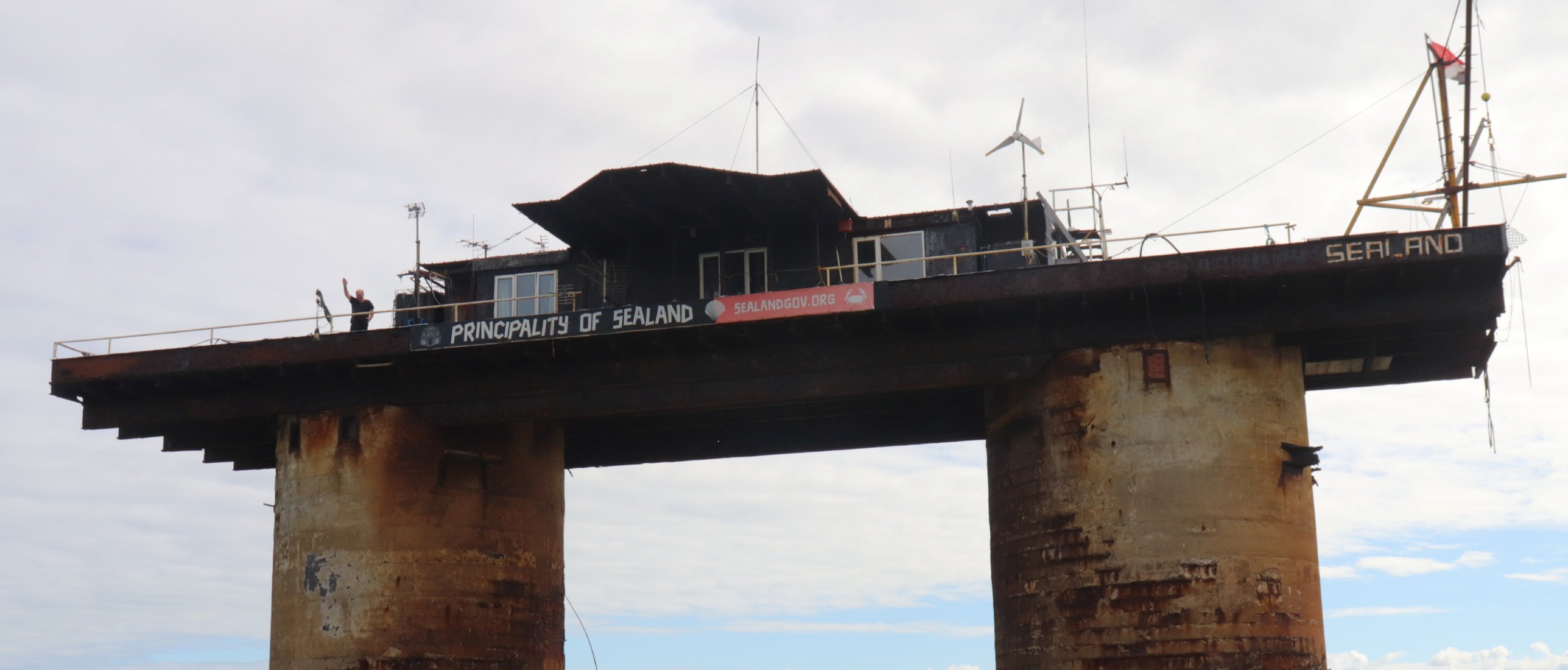 The Principality of Sealand, a self-proclaimed independent state situated seven miles off the east coast of England, on a former WW2 anti-aircraft platform. 