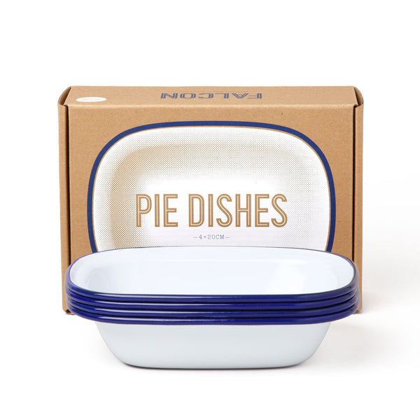 Pie Dishes (Set of 4) Falcon Enamelware FAL-DIS-BW-UK Pie Dishes 20 cm / White w/ Blue Rim