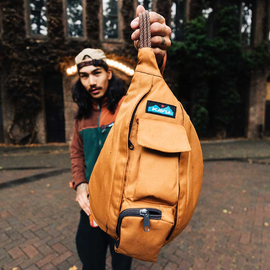 KAVU Sling Rope Bag Mustard Tan Backpack Hike Travel Ropeclimb Gorpcore Travel Rope Bag — Walkabout Outfitter main image 3