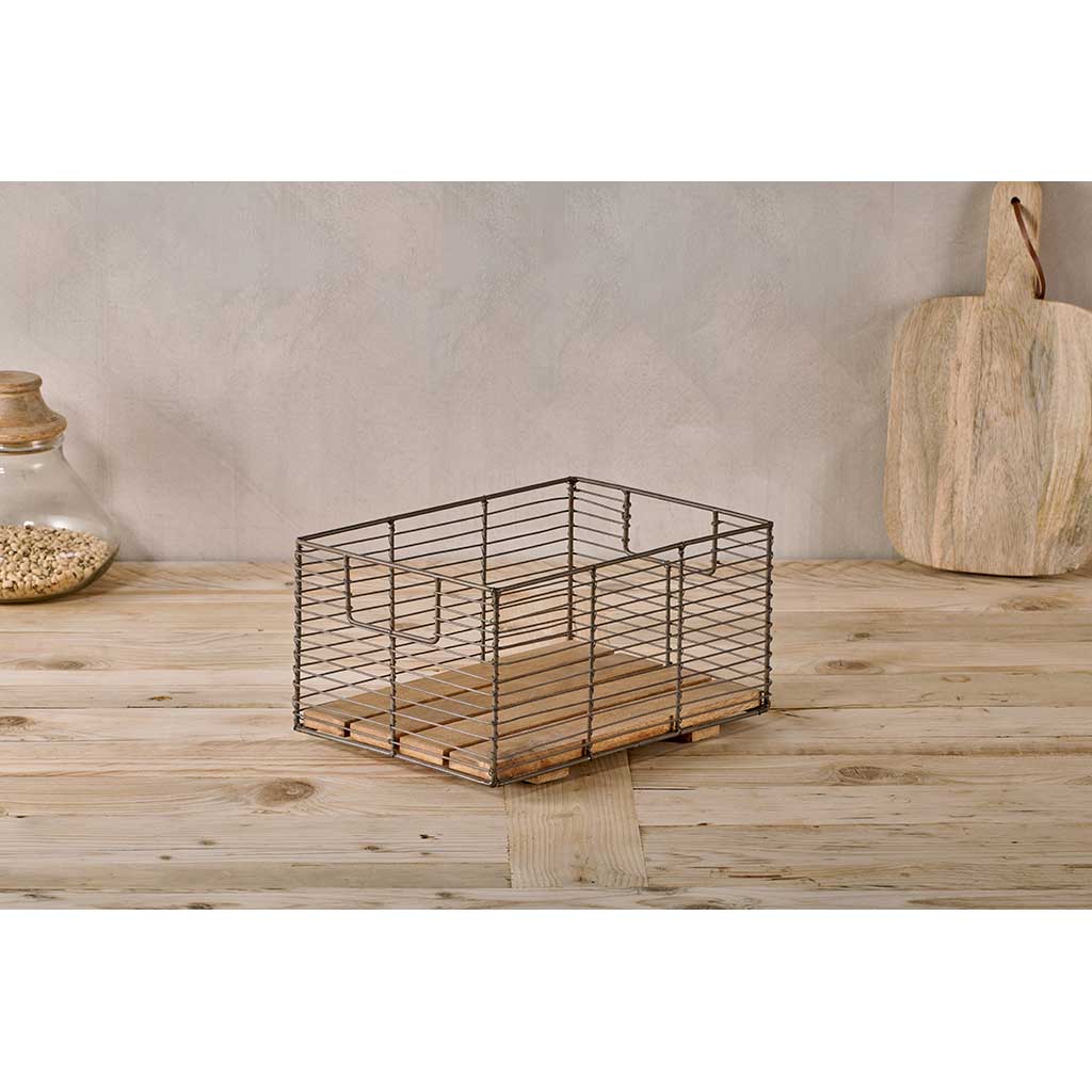 Kochi Iron & Mango Wood Baskets nkuku KO0301 Baskets Set of 2 / Brown