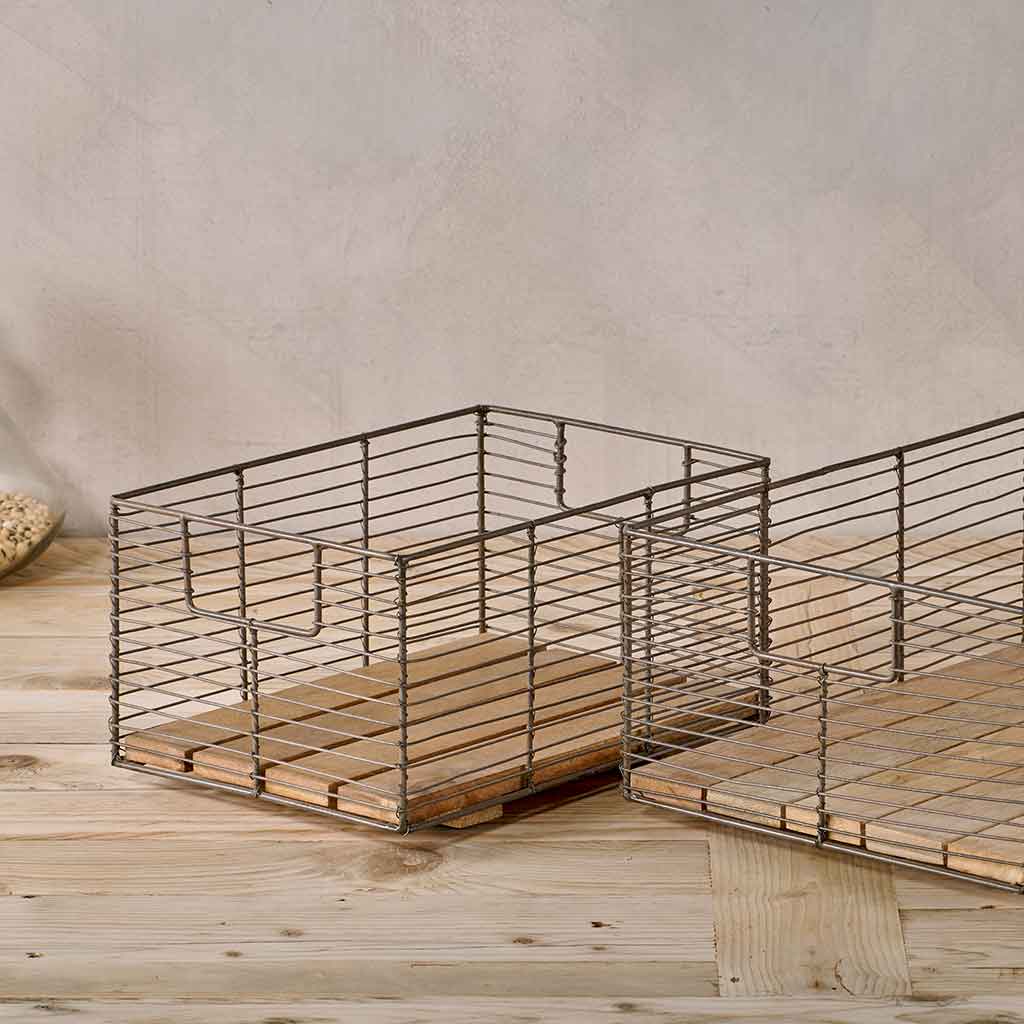 Kochi Iron & Mango Wood Baskets nkuku KO0301 Baskets Set of 2 / Brown