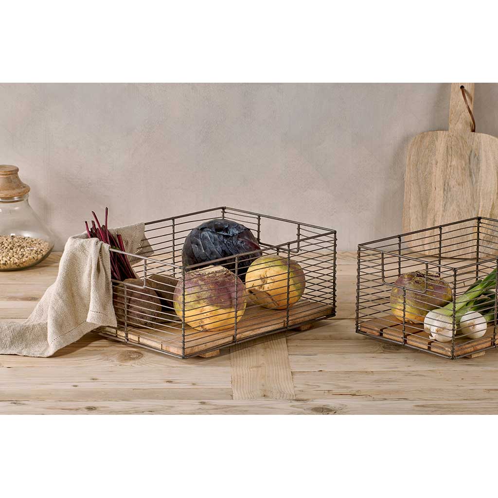 Kochi Iron & Mango Wood Baskets nkuku KO0301 Baskets Set of 2 / Brown