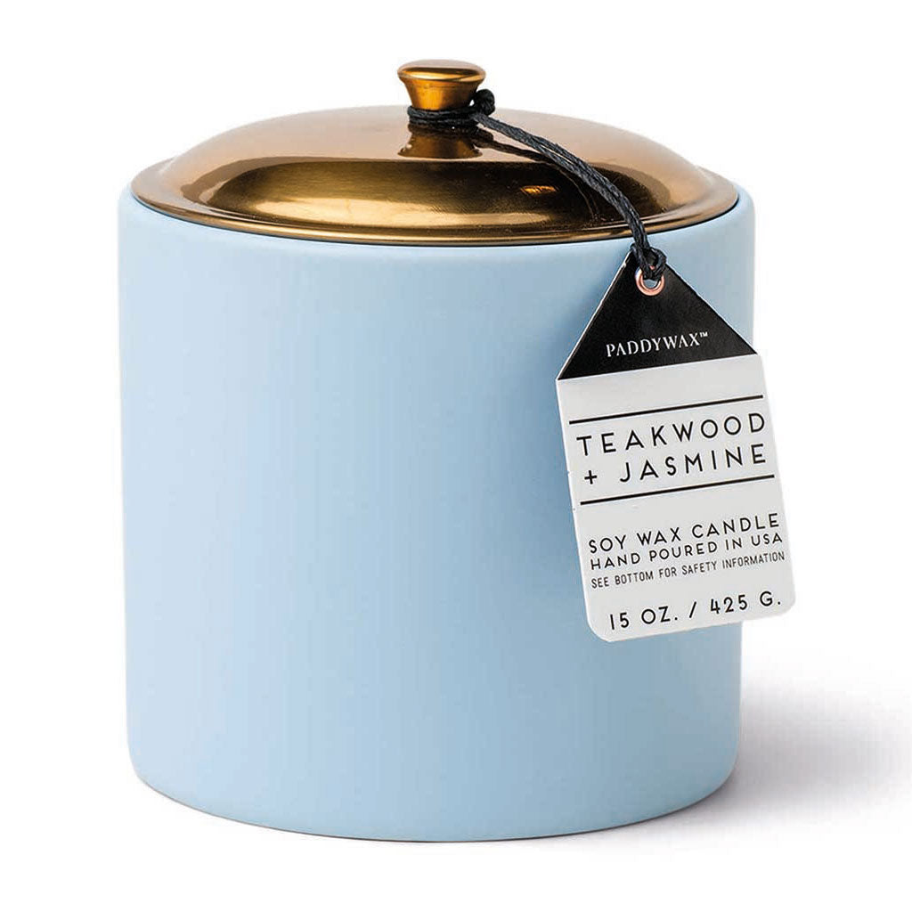Hygge 15oz Ceramic | Teakwood &amp; Jasmine Paddywax HY1507EU Candles 15 oz / Icey Blue